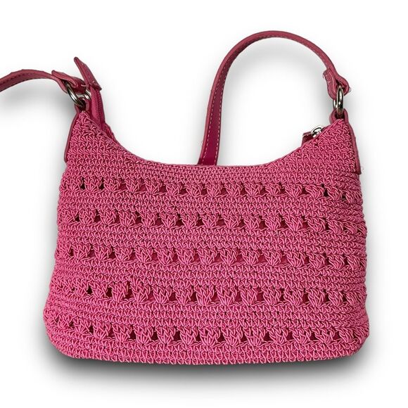 Minicci Crocheted Knit Macrame Pink Crossbody Bag Shoulder Bag Purse Handbag - Picture 2 of 11